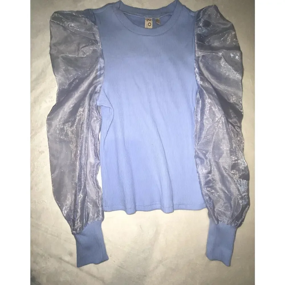 DOLAN Left Coast Blue Puff Sleeve Blouse Size Small - Picture 2 of 5